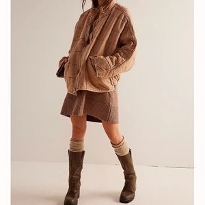 Free people dolman quilted jacket oversized L brown